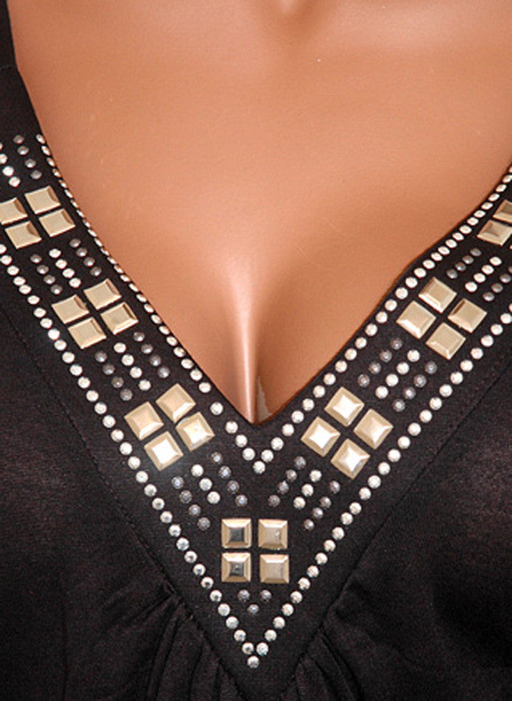 FunFash Plus Size Black Slimming Beads Angel Sleeves Top Shirt