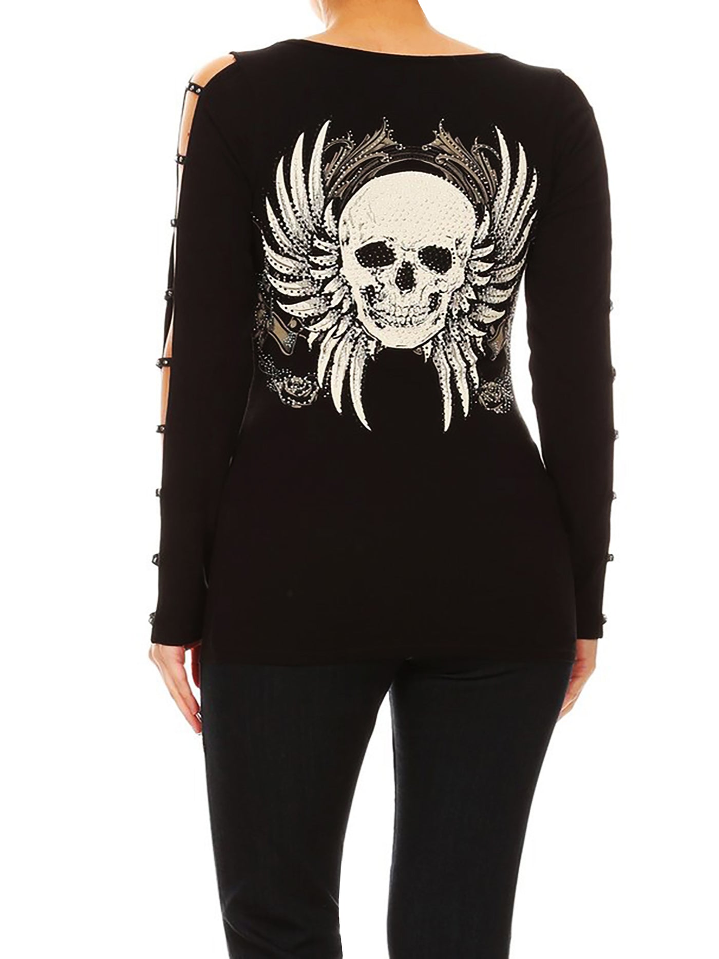 Plus Size Tops | Gothic Skull Tattoo V-Neck Top | Made In USA | Funfash