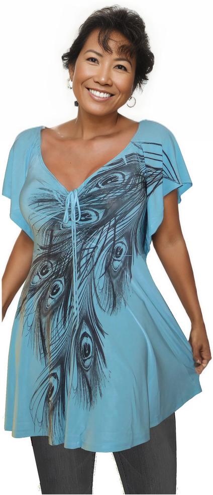 Plus Size Tops | Blue V-Neck Top | Made In USA | Funfash