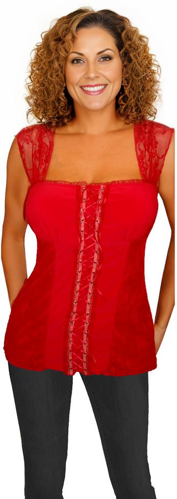 Plus Size Tops - Blouses | Red Lace-Up Top | Made In USA | Funfash