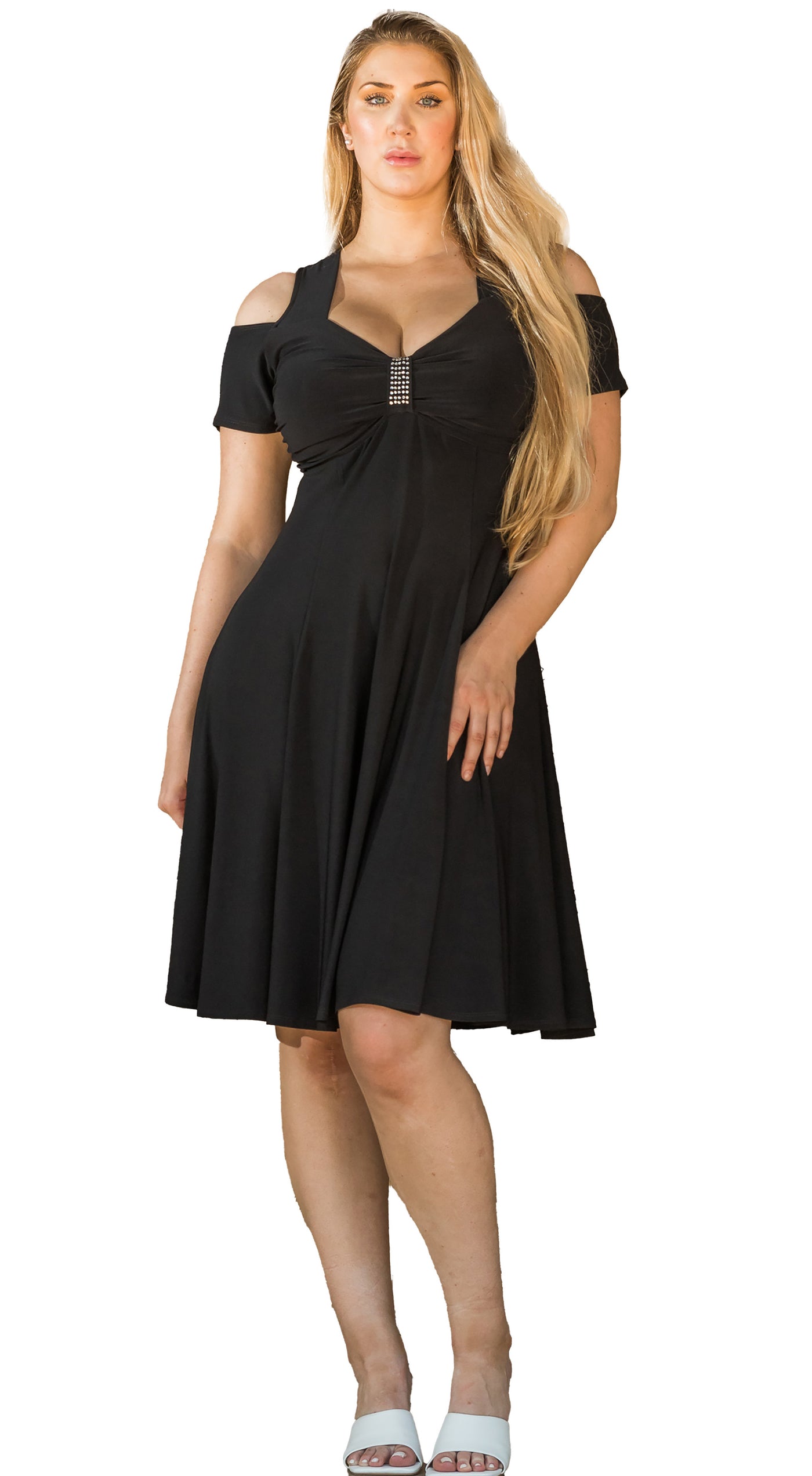 Funfash Plus Size Women Open Cold Shoulders Black Cocktail Dress Made in USA (S)